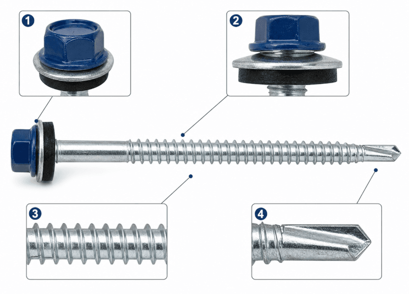 1022A Carbon Steel Farmer Screws for Metal Roofing: Farmer Screws Specifically Engineered for Metal Roofing Applications